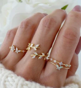 Crystal Leaves Rings