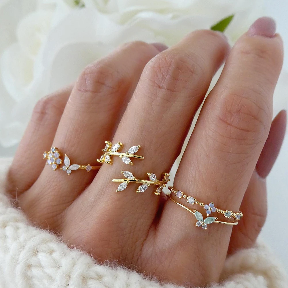 Crystal Leaves Rings